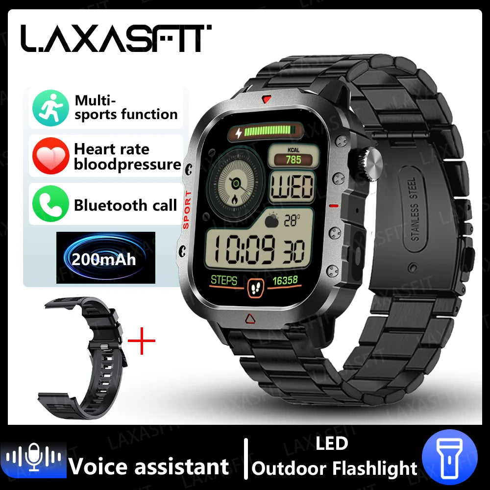 LAXASFIT New Men's Smart Watch LED Flashlight Outdoor Sports Smart Watch Wristwatch Health Monitoring Smart Watch