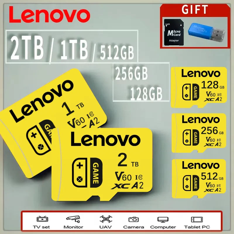 Lenovo 2TB 128GB SD Card Micro SD Card High-Speed 1TB Memory Card Android Phone Tablet Laptop Storage 4K Video Travel Outdoor