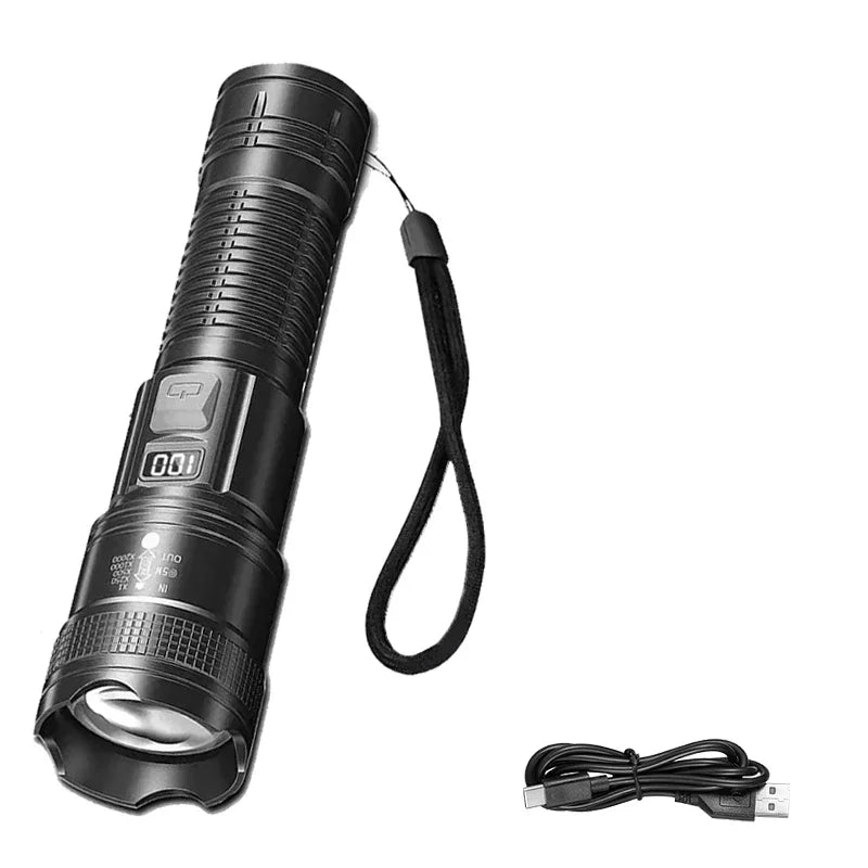 9900LM Powerful LED Flashlight Battery Display USB Rechargeable Light Telescopic Zoom Torch Lamp Outdoor Camping Fishing Lantern