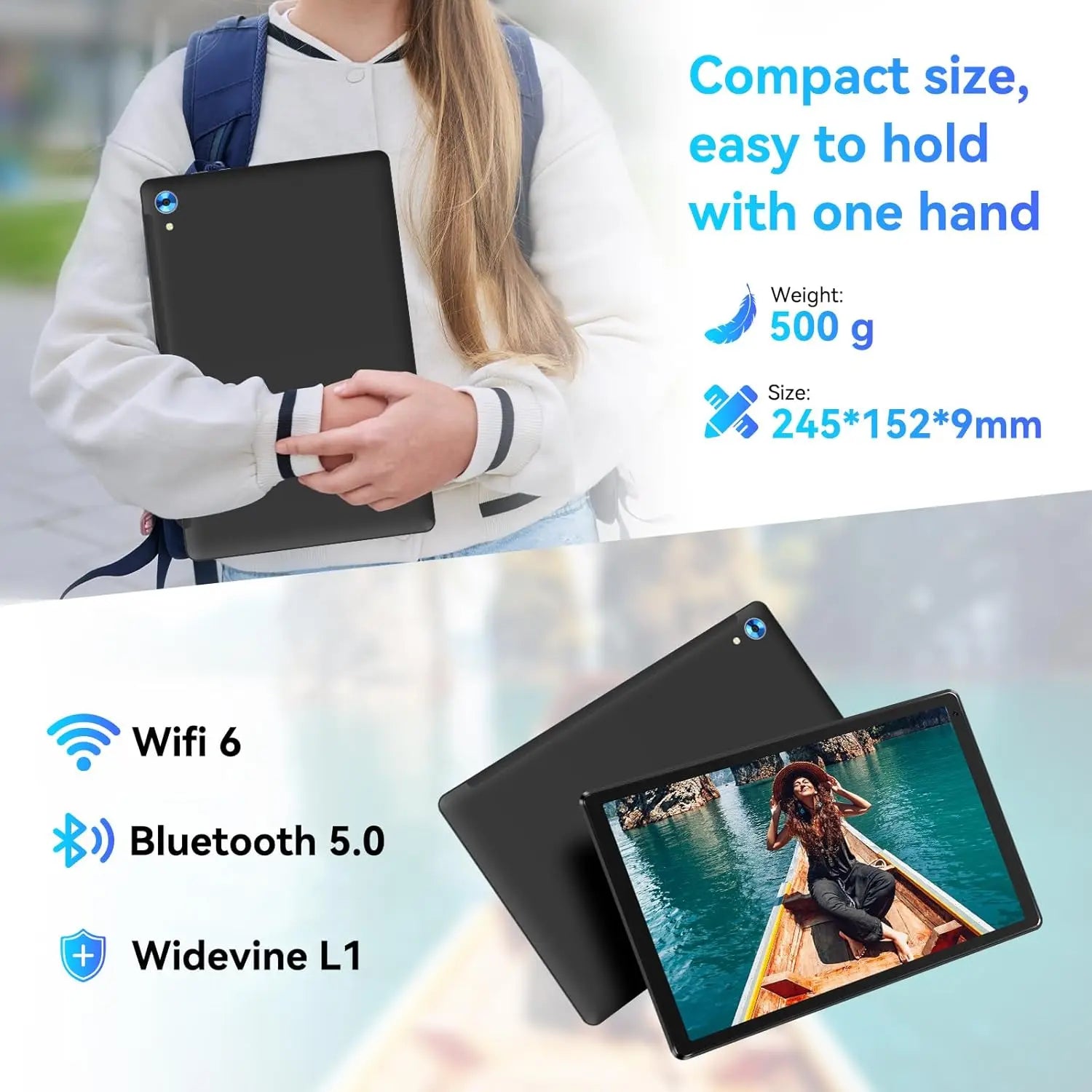 URAO C109 10 Inch Tablet Android 15 Tablet PC 24GB RAM 128GB ROM 1TB Expand Octa-Core Processor Widevine L1 Dual Camera BT WiFi