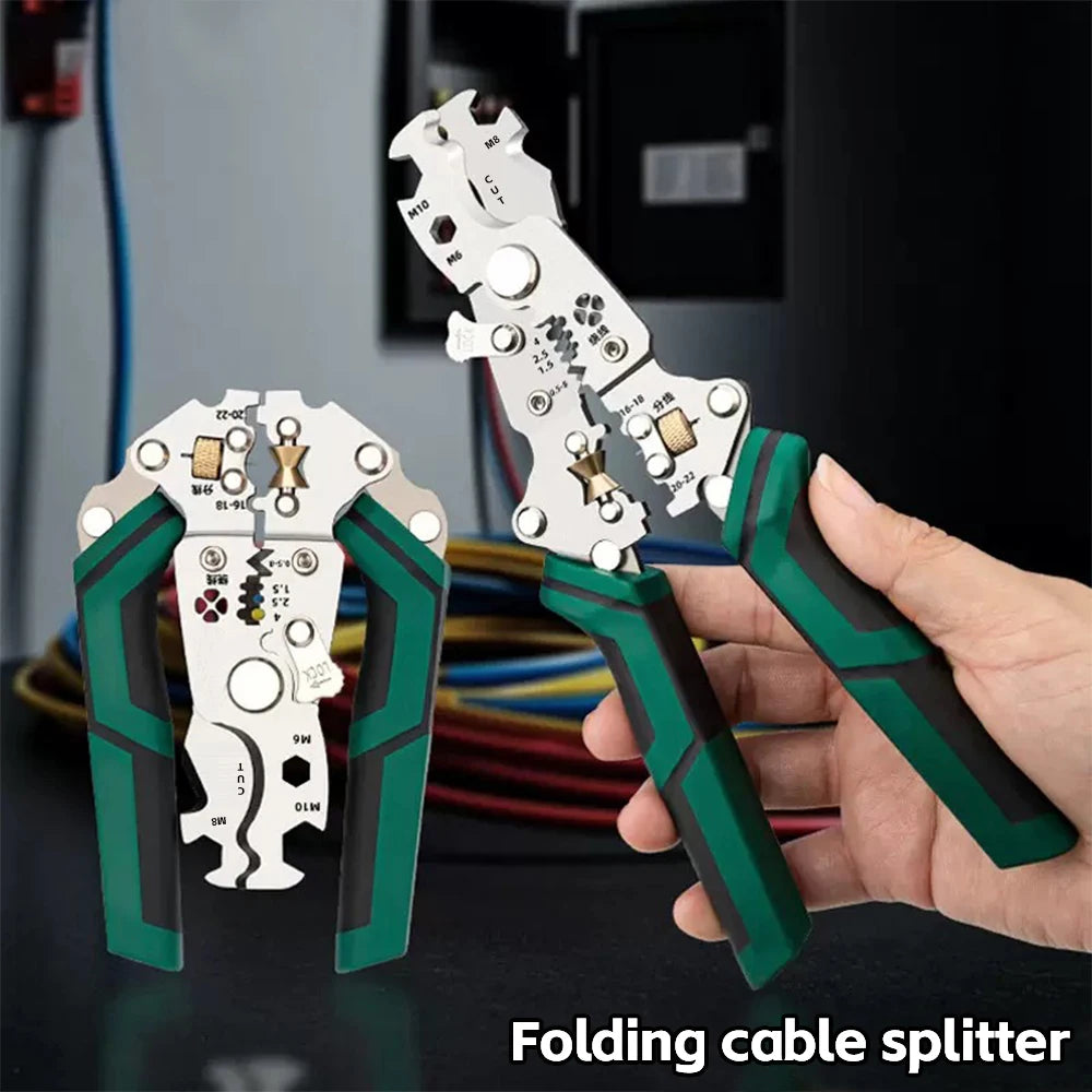 Foldable wire stripper, pulley design multi-function electrician wire splitter wire winding pliers crimping pliers hand tool