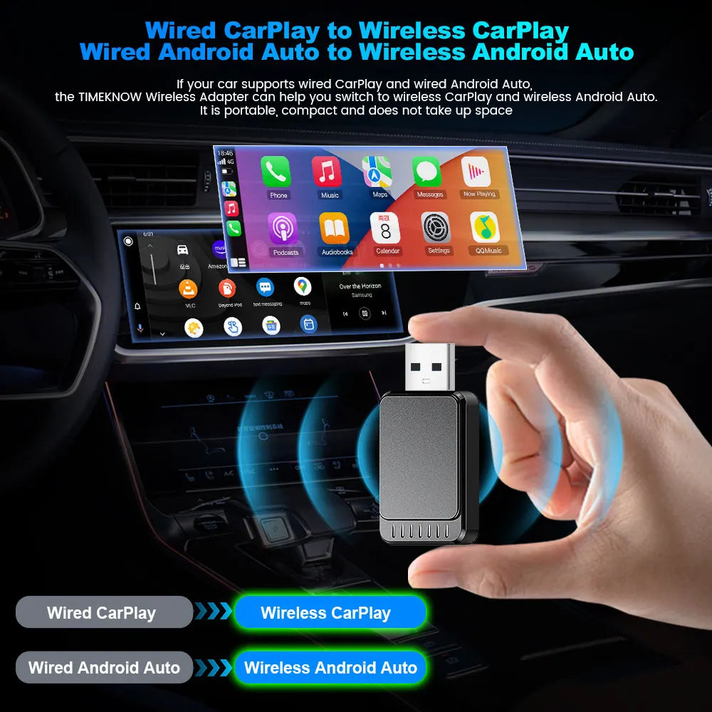 2in1 Wired to Wireless CarPlay Android Auto Adapter for OEM Car Stereo With USB Plug and Play