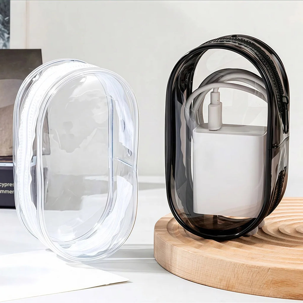 Multi Functional Storage Bag Transparent Data Cable Charger Storage Box Portable Zipper Dustproof Storage Box Small Doll Storage