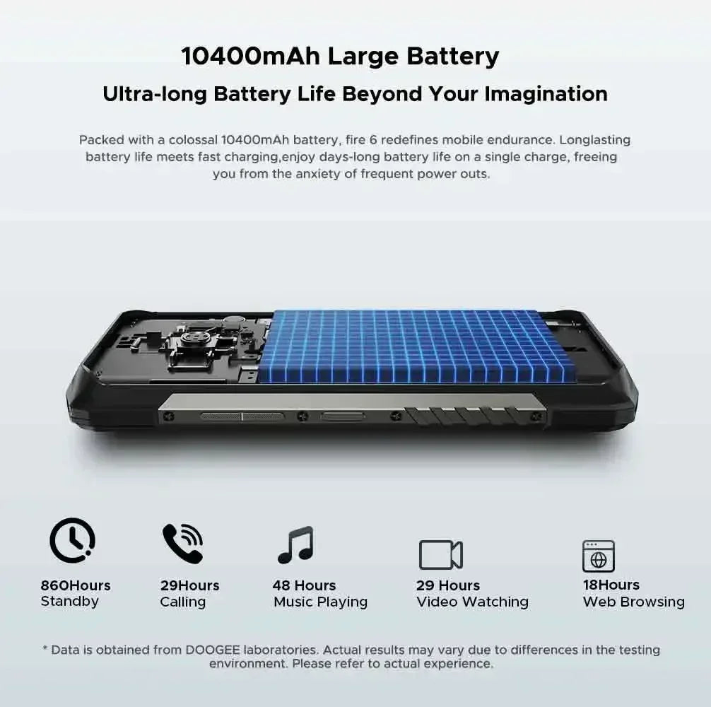 DOOGEE Fire 6 Thermal Imaging Rugged Smartphone 16GB(6+10) 256GB 6.56" Display 50MP Camera 10400mAh/18W Android 14 Cellphone