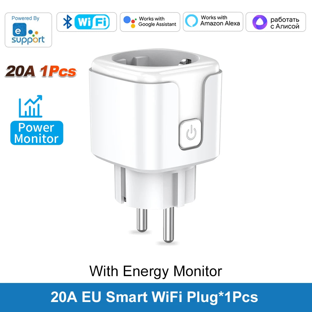 Ewelink Smart WiFi EU Plug Socket With Power Monitoring Timing Function 16A/20A Outlet Voice Works with Alexa Google Home Alice