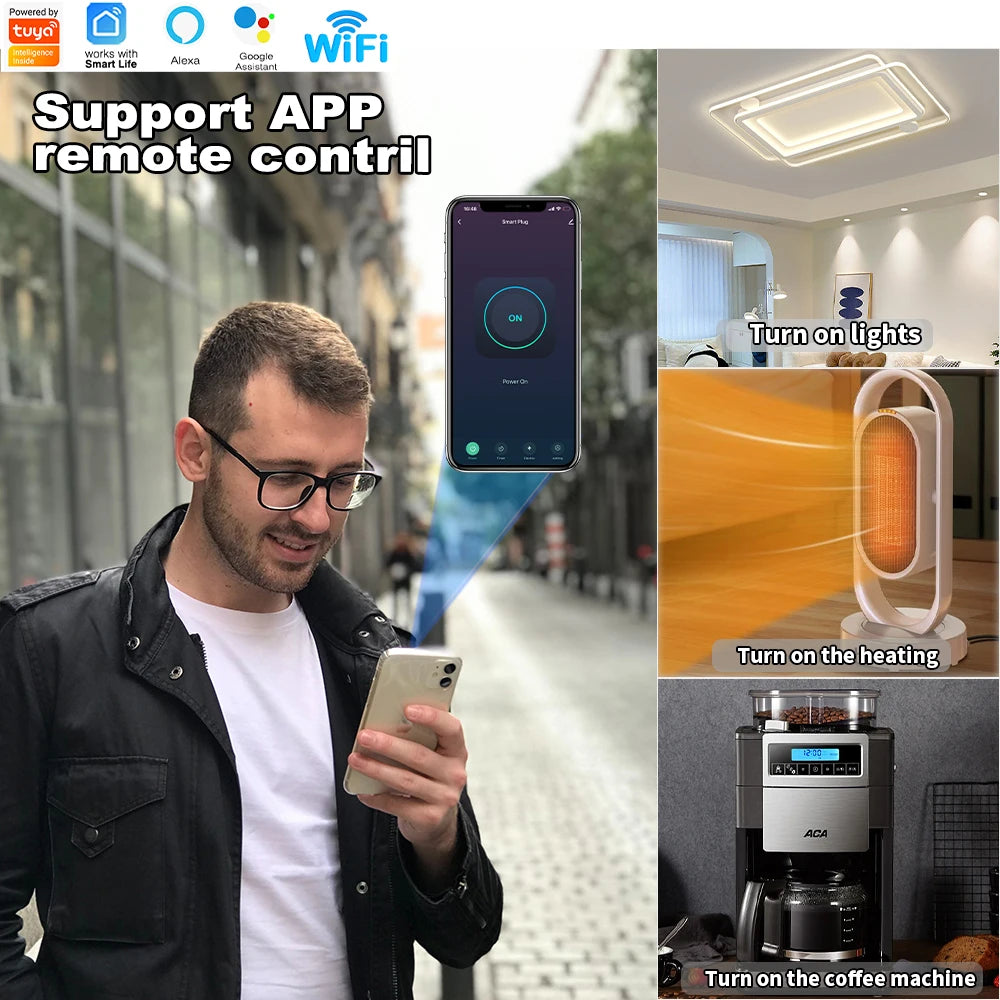 SIXWGH Smart Home Socket WiFi 16A/20A EU Socket Tuya Remote Control Timer Power Monitor Supports Voice Google Home Alexa