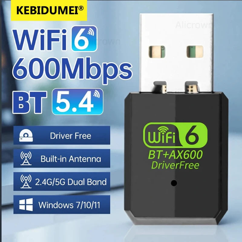 AX600 Bluetooth 5.4 WIFI6 USB WiFi Adapter 2in1 Dongle Dual Band 2.4G&5GHz AIC8800M40B Card for Windows 7/10/11 Driver-Free