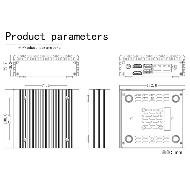 P1 Mini PC 6W Low Power Intel N3160 Quad Core Quad Thread X86 Soft Router 2*1000M Lan Port HD-MI Output Metal Case
