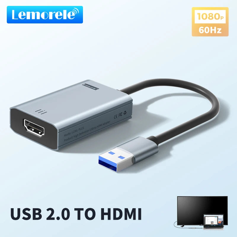 Lemorele USB to HDMI Adapter Compatible Converter 1080P Multiple Displays for Windows macOS Laptops, Monitors, TVs, Projectors