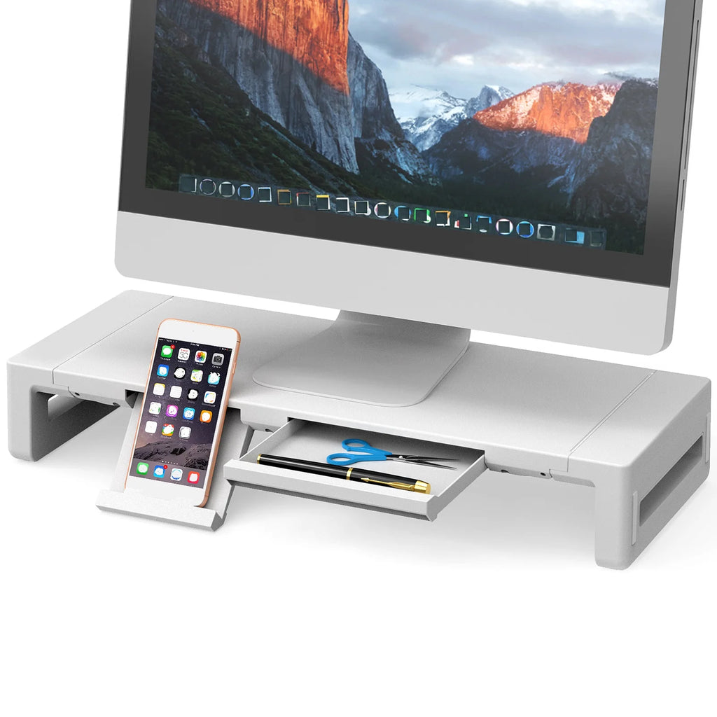 Monitor Stand Riser, Foldable, Height Adjustable Computer Stand, Desk Shelf Riser with Storage Drawer &Tablet Phone