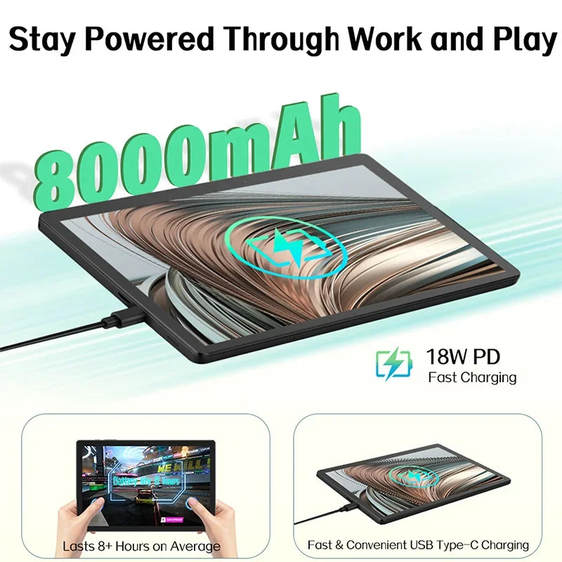 ANRY Tablet PC Android 15 OS 10.95 Inch Tablets With Case WIFI Ipad 12GB+128GB 8000mAh Tab for Office Travel Mini Computer