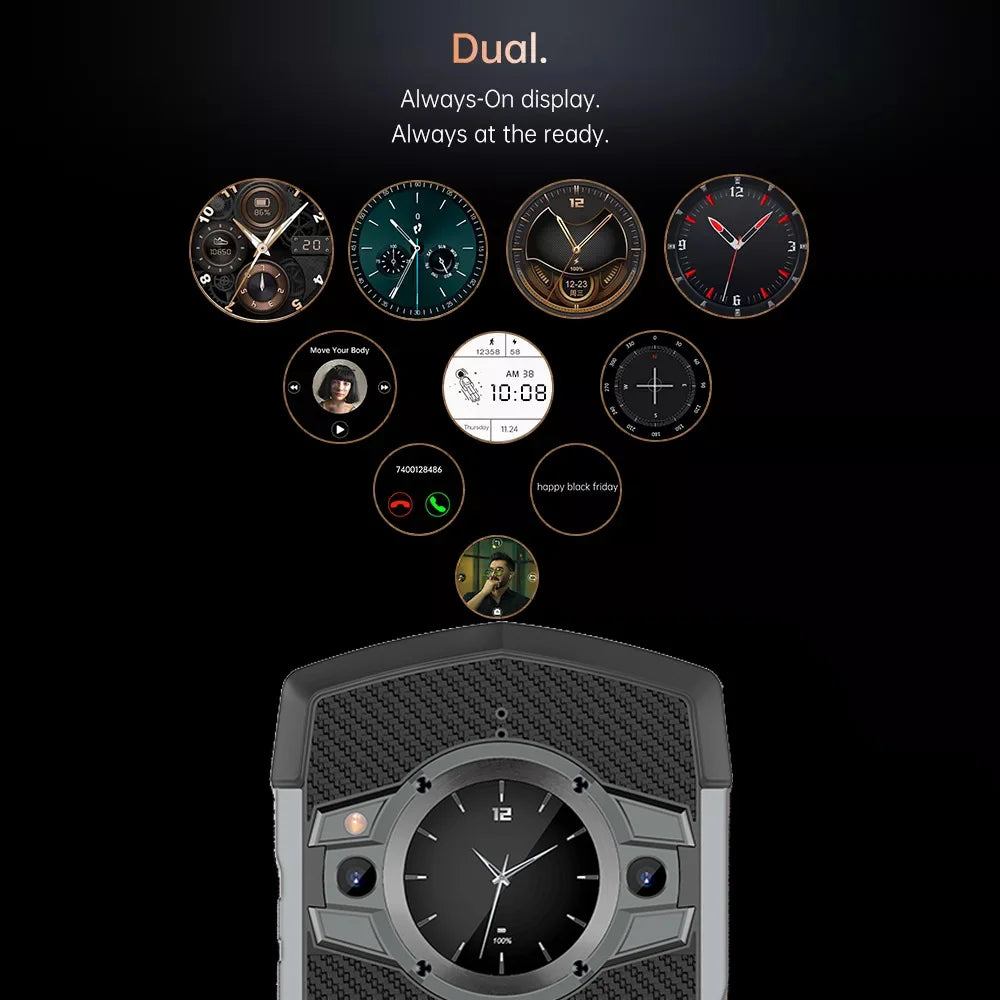 Unihertz Tick Tock Rugged Smartphone 5G 128/256GB Cellphone 6000mAh Android 6.5 inch Phone with Dual-Screen 48MP Camera IP68