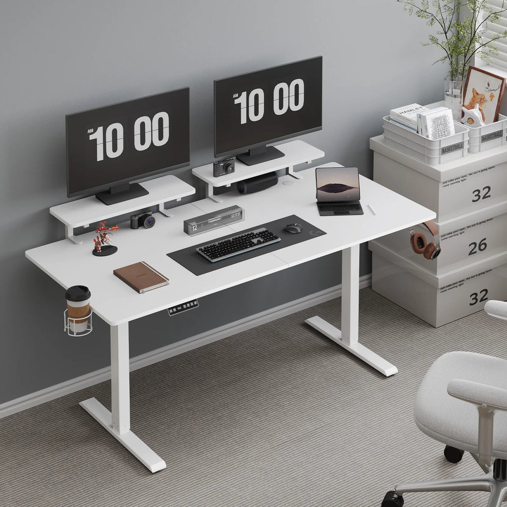 Standing Desk w/ 2 Adjustable Monitor Shelves,Electric Stand Up Desk with Memory Controller & Adjustable Height