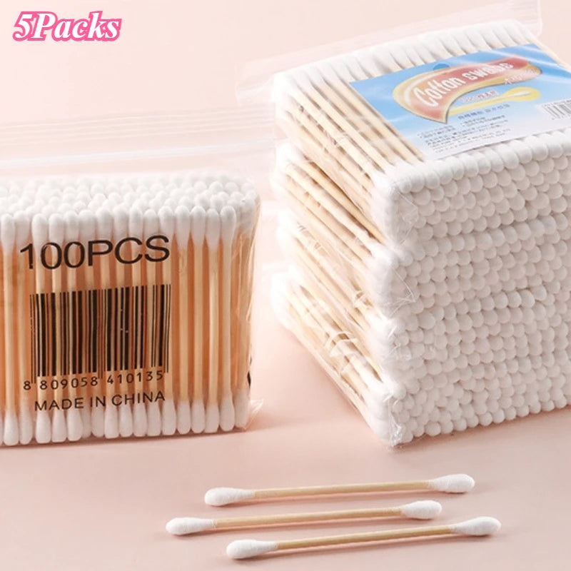 1-20Packs 100Pcs/Pack Wooden Sticks Baby Cotton Swabs Cleaning of Ears Tampons Health Beauty Cotton Swab Cleaning Cotton Buds
