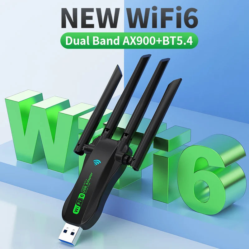 WIFI 6 AX900 BT 5.4 USB WiFi Adapter 2in1 Dongle 4 Antennas Wireless Wlan External Network Card for Windows 10/11 Driver Free