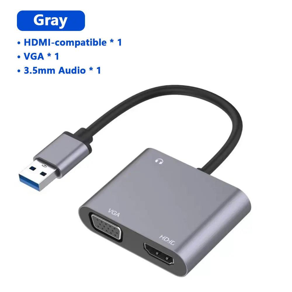 USB to HDMI-compatible VGA Adapter 1920*1080P Dual Output Multi-Display Converter For Mac OS Windows 7/8/10/11 Laptop Computer