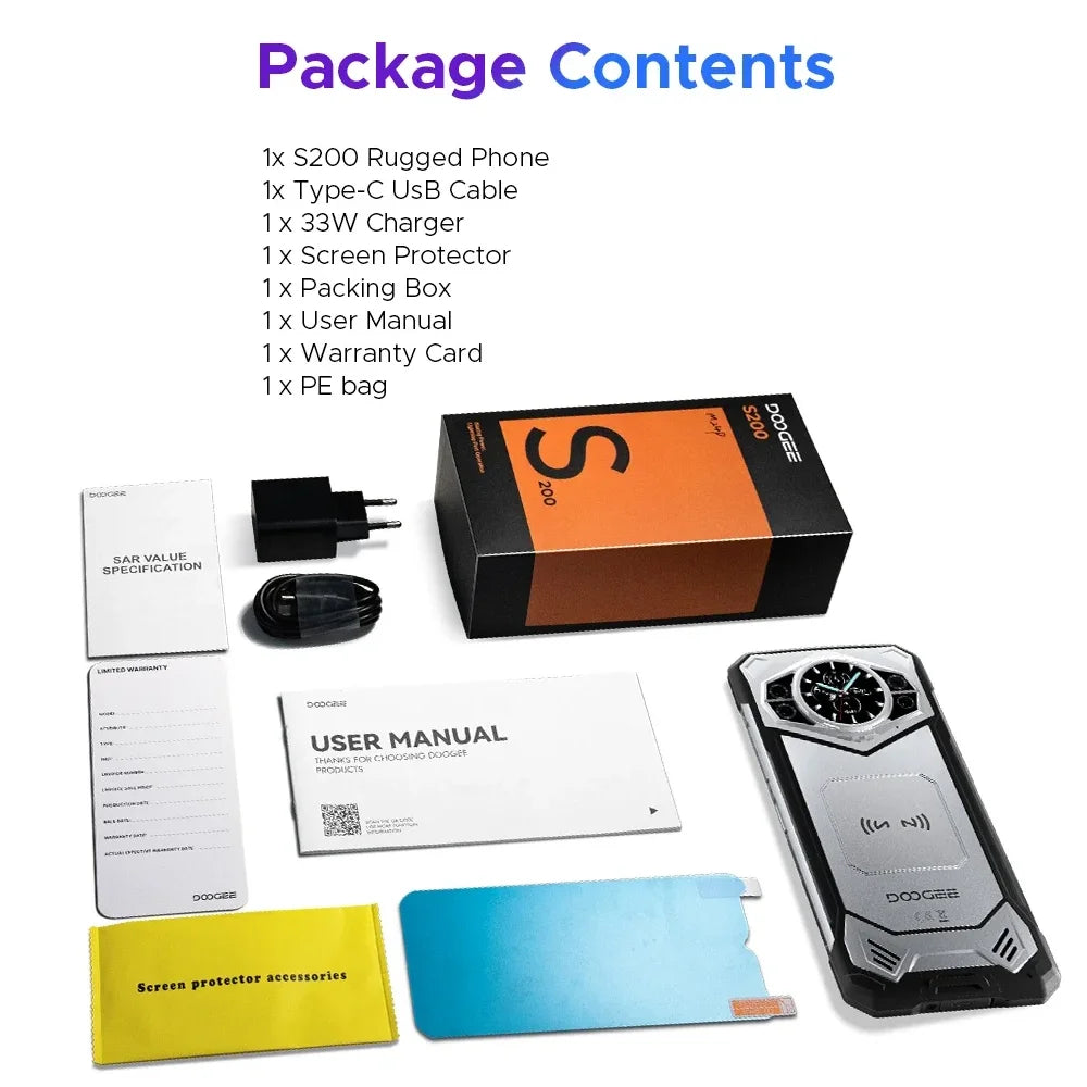 DOOGEE S200 5G Rugged Smartphone 32GB(12+20) 256GB 6.72" 120Hz 1.32'' AMOLED Rear Display 100MP 10100mAh Android 14 Cellphone