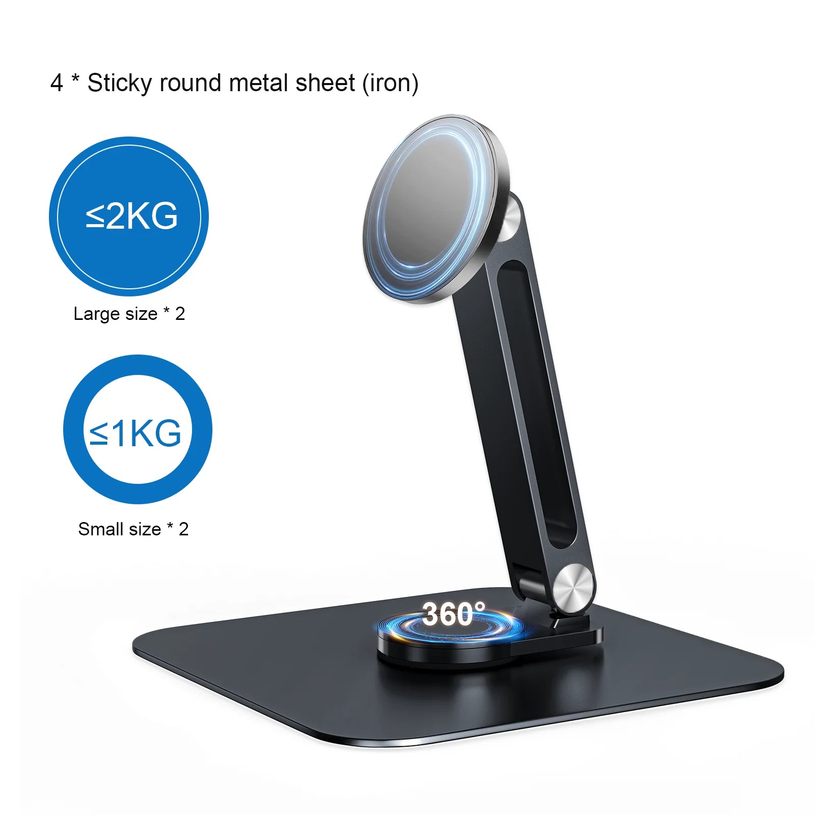 Black Magnetic Metal Stand 360° Rotatable Holder for 7-21.5 inch Portable Monitor, iPad & iPhone Displays,  Stable 3KG Bracket