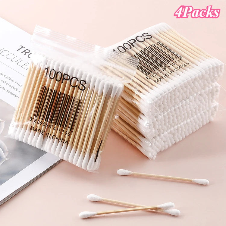 1-20Packs 100Pcs/Pack Wooden Sticks Baby Cotton Swabs Cleaning of Ears Tampons Health Beauty Cotton Swab Cleaning Cotton Buds