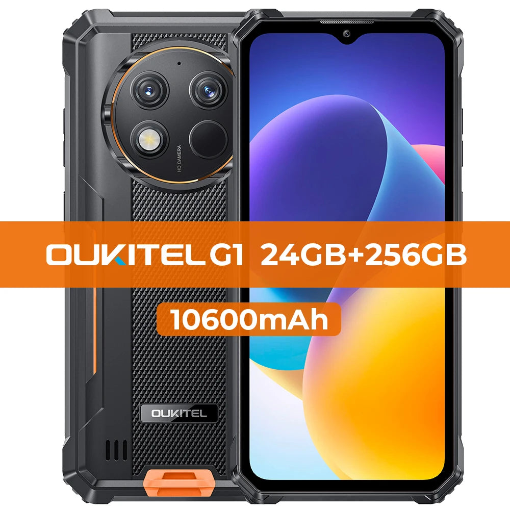 Oukitel G1 Rugged smartphone 6.52‘' HD+ 10600mAh 24GB+256GB Android14 48MP Camera cell phone
