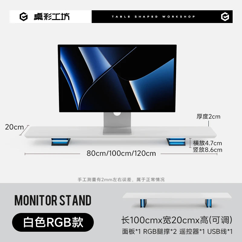 RGB LED Monitor Riser for Gaming Desk, Desktop Screen Elevation Stand, Laptop Holder, Multi-Layer Organizer,  Desk Accessory