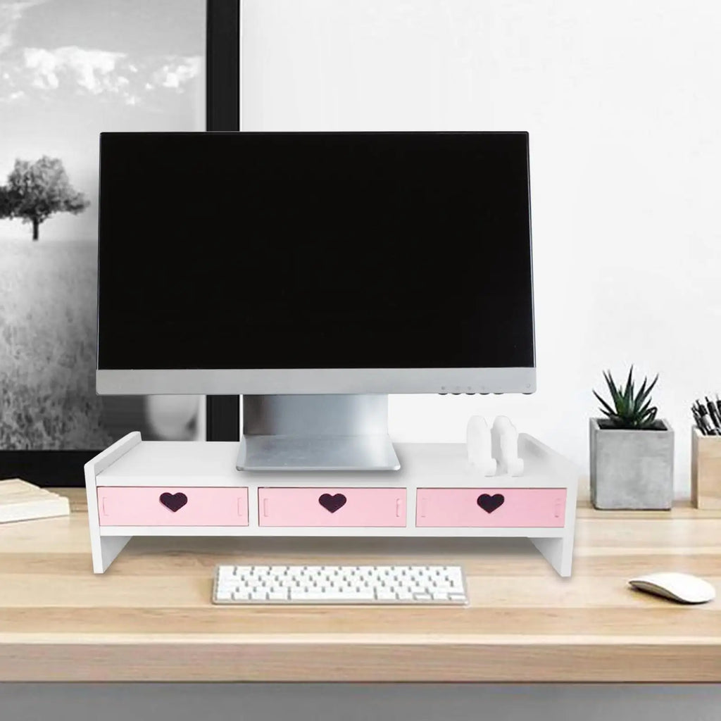 Computer Monitor Stand Display Heightened Shelf Student Office Desktop Keyboard Storage Computer Workstation Organizer