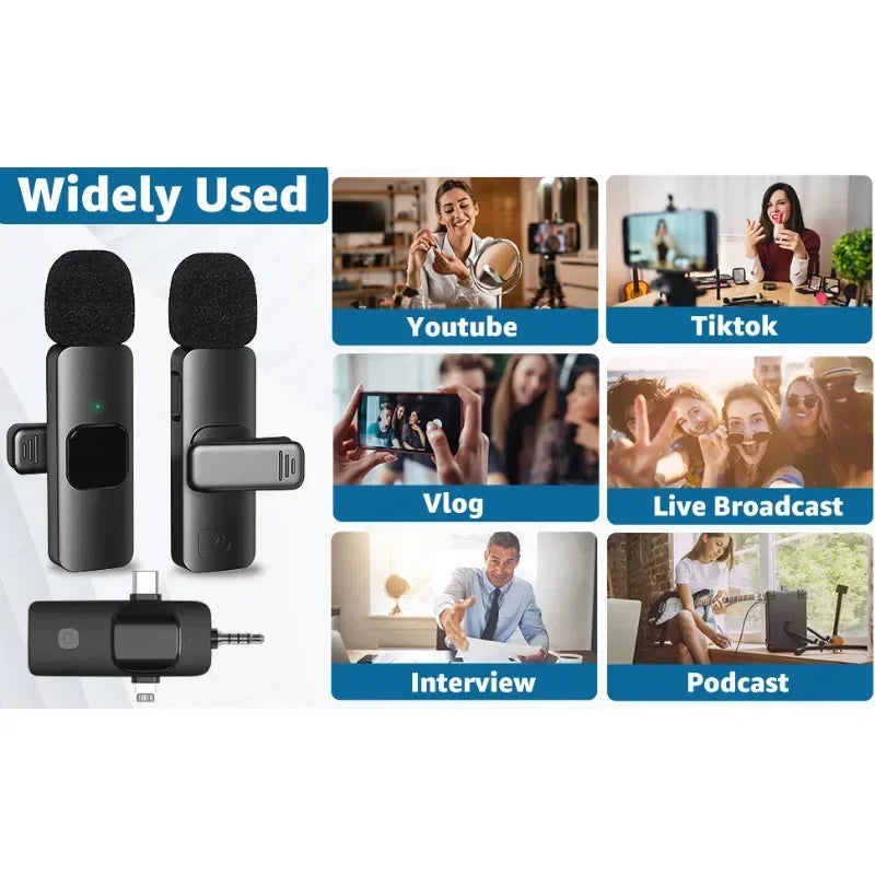Mini Lavalier Microphone 3in1 Outdoor Portable Live Streaming Shooting Interview Mini Multifunction Wireless Microphone