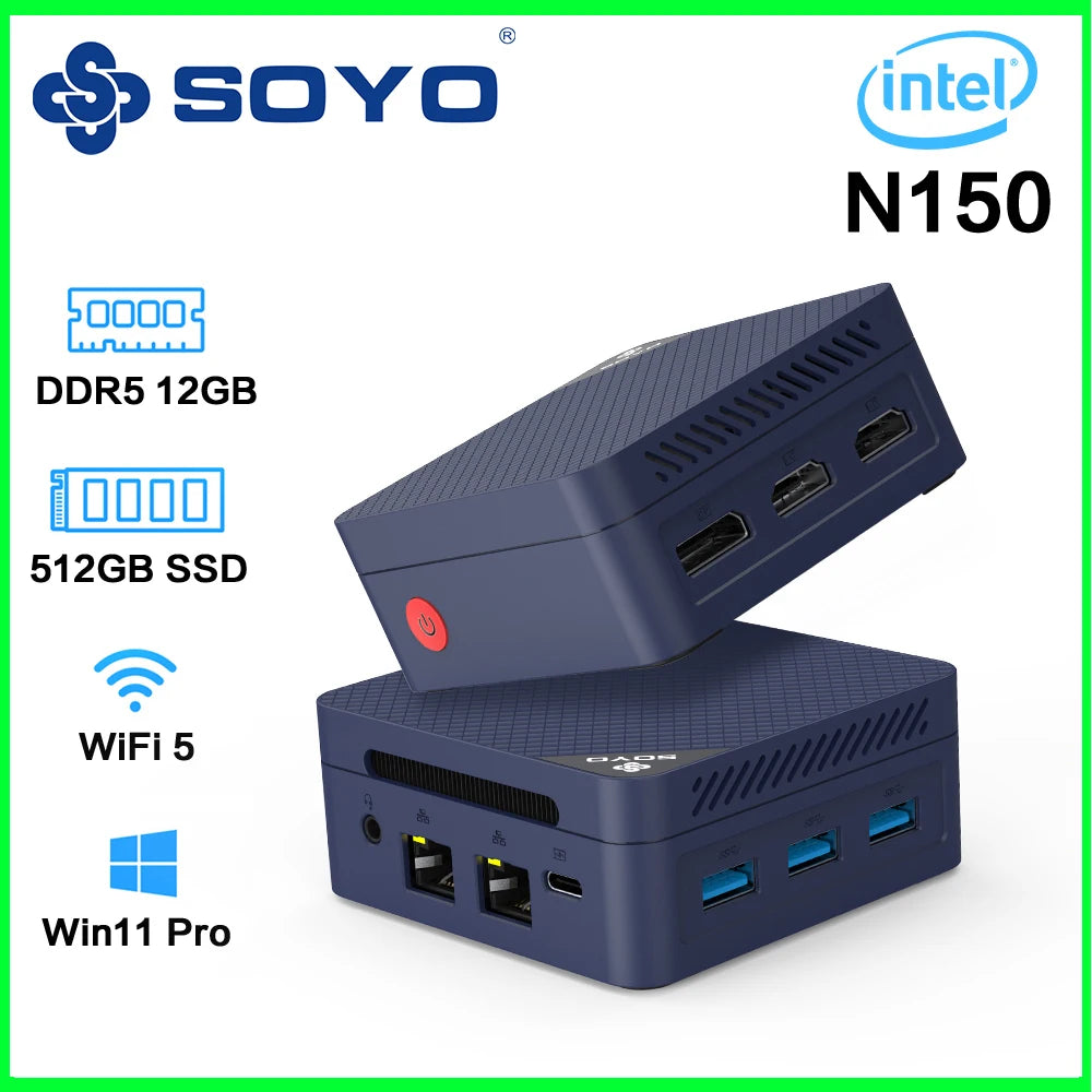 SOYO M4 Mini Mini PC Intel Twin Lake N150 Processor LPDDR5 12GB RAM 512GB ROM Windows 11 Pro WiFi 5 BT5.2 Desktop Computer