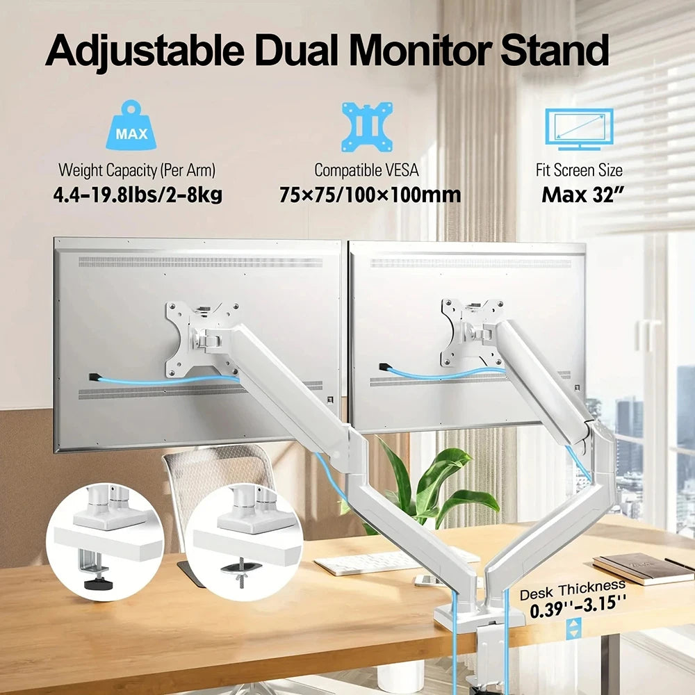Dual Monitor up to 32 inches and 19.8 lbs per Screen Mechanical Arm Desk Mount VESA 100x100mm Height Adjustable Monitor Stand
