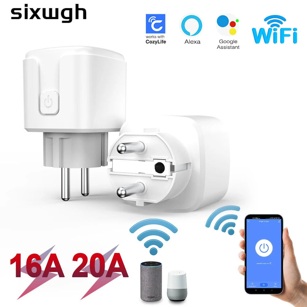 SIXWGH Smart Home Socket WiFi 16A EU/FR Plug Outlet Cozylife Remote Control Timer Power Monitor Support Voice Google Home Alexa