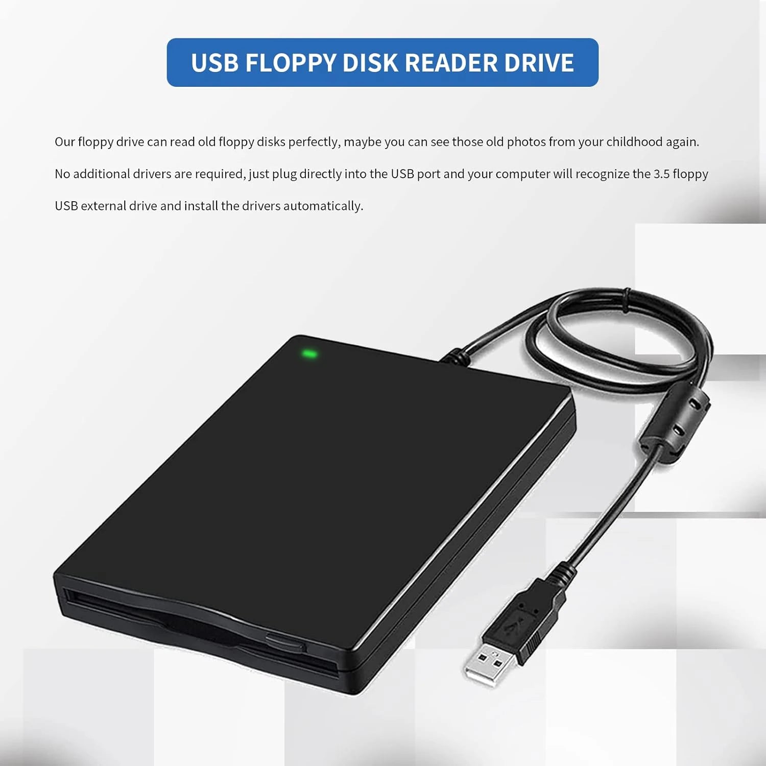 LJIAL USB Floppy Disk Reader Drive,3.5" Portable External 1.44MB FDD Diskette Drive for Windows 11/10/8/7/XP/Vista PC Laptop Mac