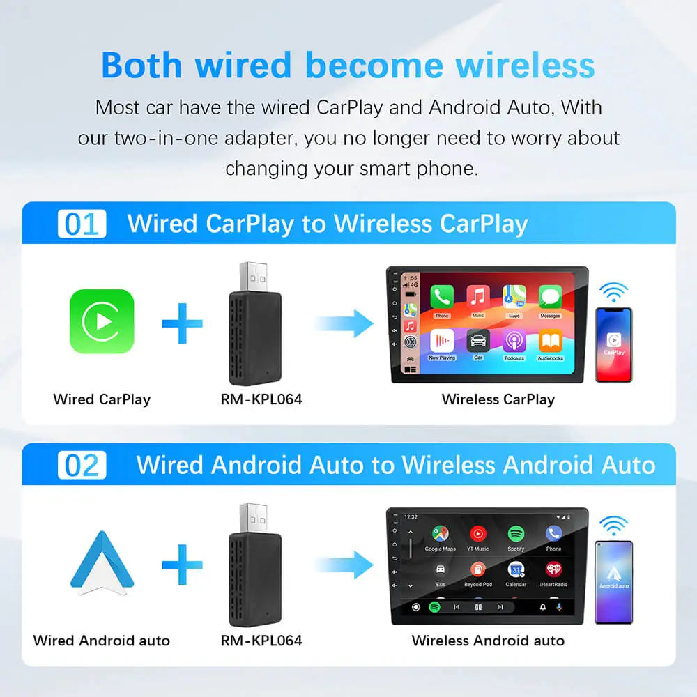 NEW 2in1 Wireless CarPlay AI Mini Android Auto Box Plug&Play Automatic Connection Compatible with 99% of Cars For Car Radio
