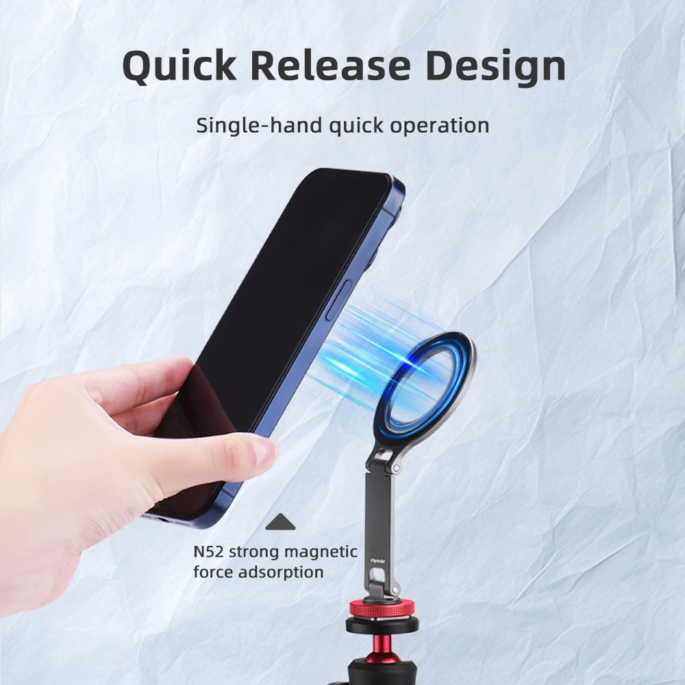 Flymile Magsafe Metal Magnetic Fixed Phone Holder Foldable Cold Shoe Tripod Adapter Teleprompter Stand For iPhone 16 15 14 13 12