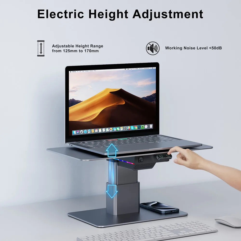 Factory Custom Logo Box Desktop Aluminum Metal Auto Adjustable RGB Lights Computer Laptop Monitor Stand Riser USB