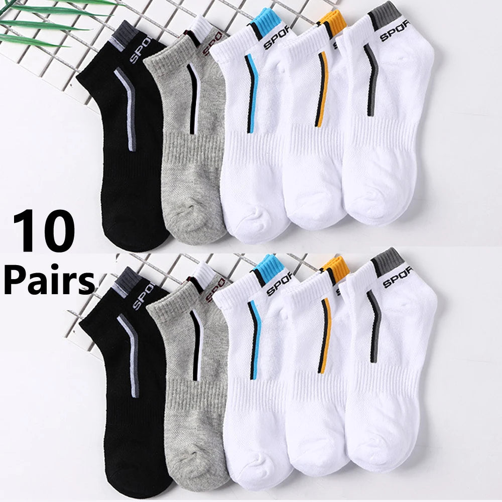 Men's Anti-Slip Boat Socks-5Pair Block Print Ankle Socks for Business & Sports, Breathable Sweat Resistant Anti-odor Comfortable