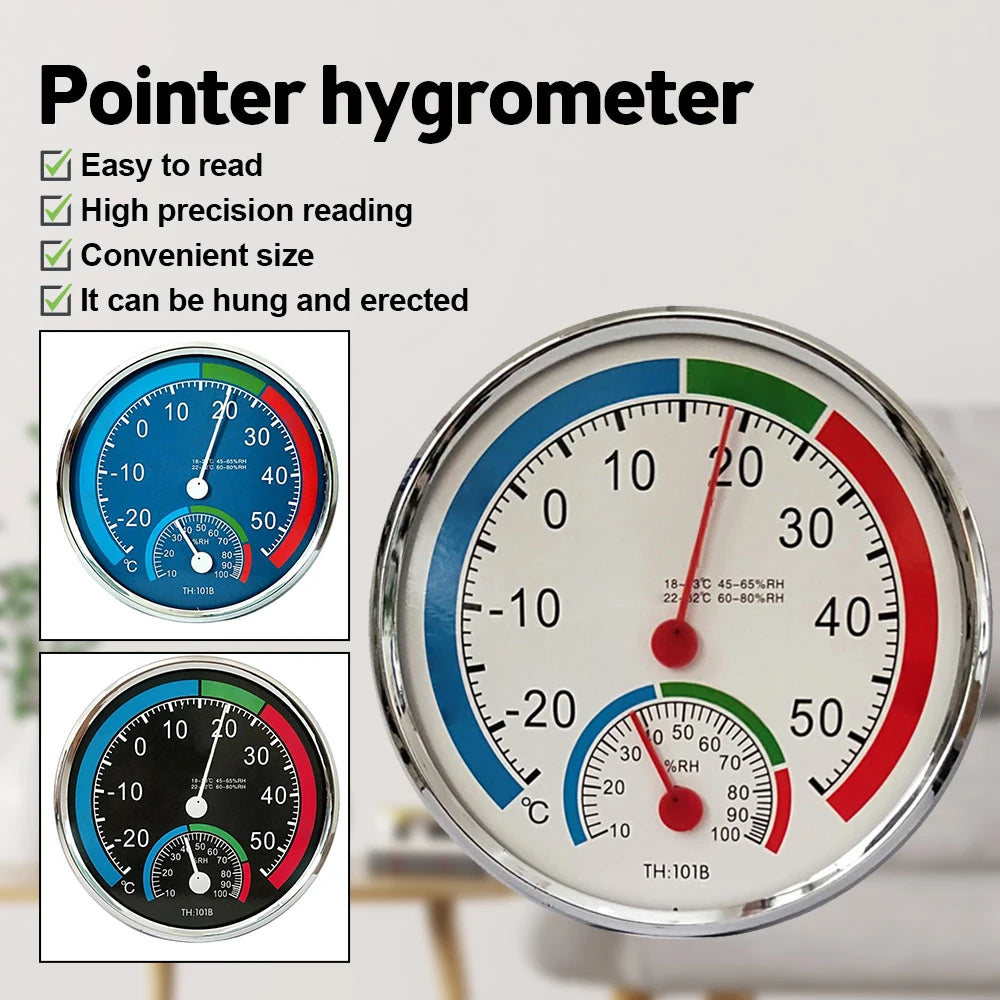 Mini Round Pointer Thermometer Hygrometer -30℃-50℃ Thermometer 20%-100% Hygrometer Indoor Office Humidity Monitor