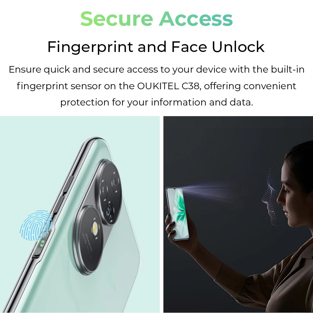 Oukitel C38 Smartphone 6.6" FHD+ 5150mAh 6GB +256GB Mobile Phone 48MP Android 13 Cell phone