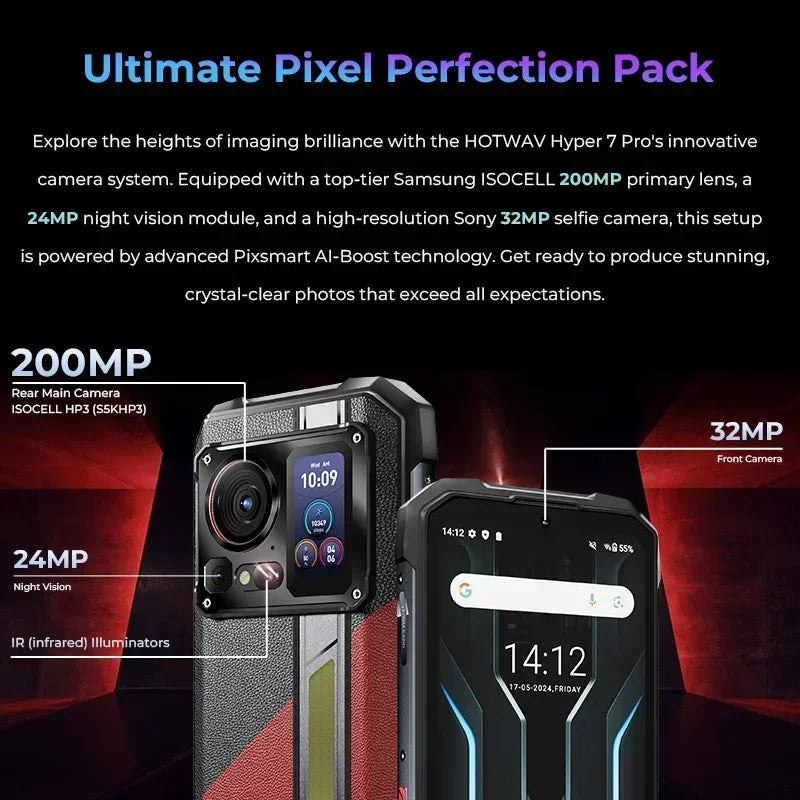 HOTWAV Hyper 7 Pro 5G Rugged Smartphone Dimensity 7050 6.6'' FHD+ 120Hz 16GB+256GB Mobile Phone 10800mAh 200MP 33W NFC Cellphone