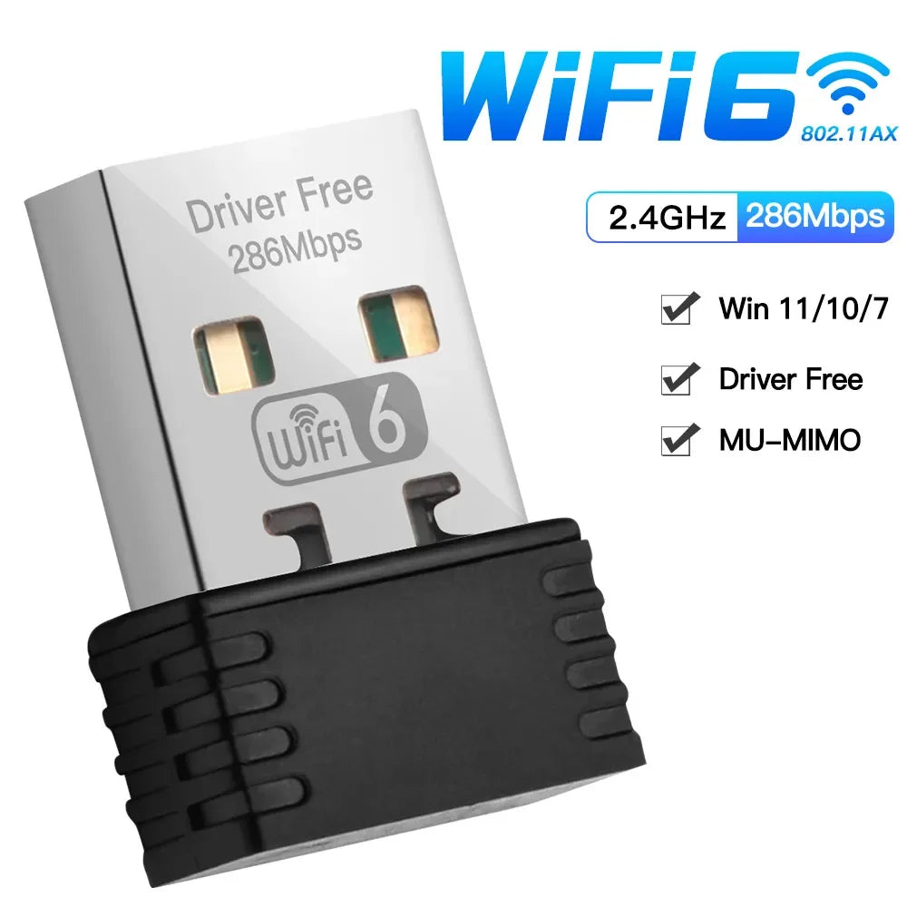 Mini USB WIFI 6 Dongle Network Card 2.4GHz Wi-Fi Lan Adapter Driver Free For PC Laptop Windows 7 10 11 300M 150M Receiver