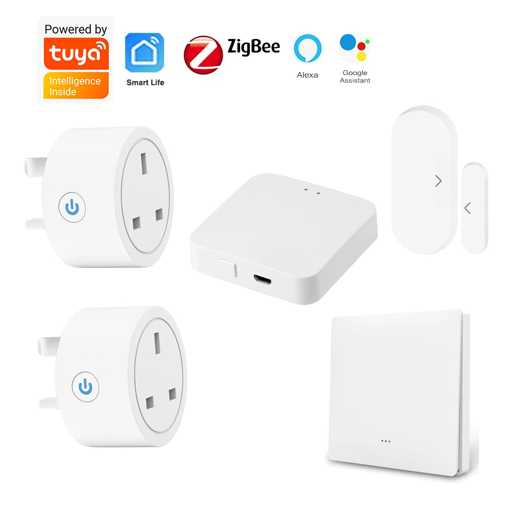 20A Tuya Zigbee Smart Socket UK Plug Adapter Power monitoring with Zigbee Hub for Intelligent Control Support Google Home Alexa