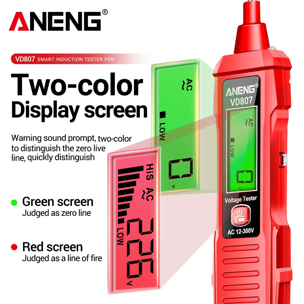 Digital Voltage Tester Pen ANENG VD807 Detectors 24-300V AC voltage Non-contact Induction NCV Zero live wire test Tools