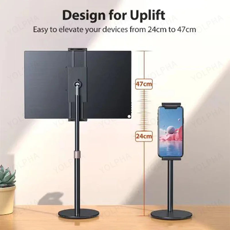 Tablet Stand Holder for ipad Height Adjustable Kindle Stand Stretch up down Monitor Stand for Desk Tablets Smartphone Round Base