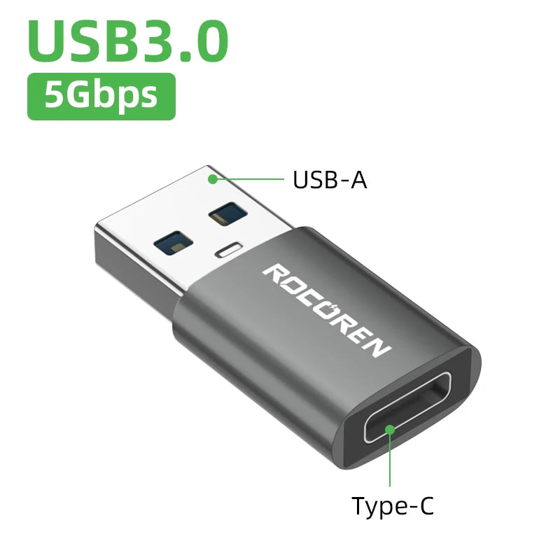 Rocoren OTG Adapter USB Type C Male To USB A 3.0 Female Converter For MacBook Samsung S22 S21 Android TypeC USBC OTG Connector