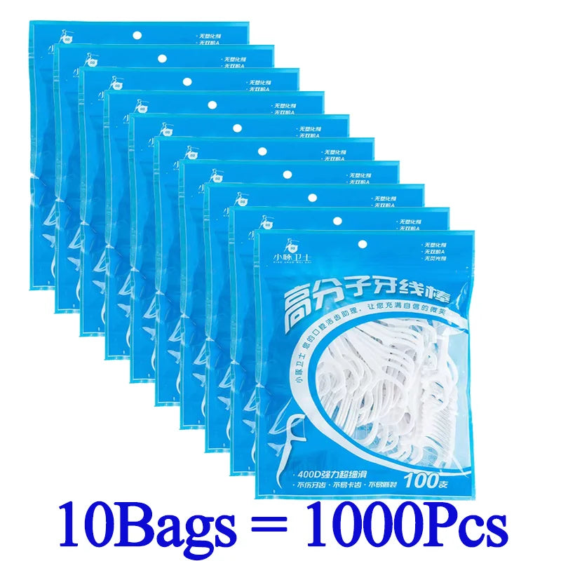 50-1000pcs Portable Dental Floss Toothpicks Teeth Stick Tooth Cleaning Interdental Brush Portable Dental Flosser For Home Travel