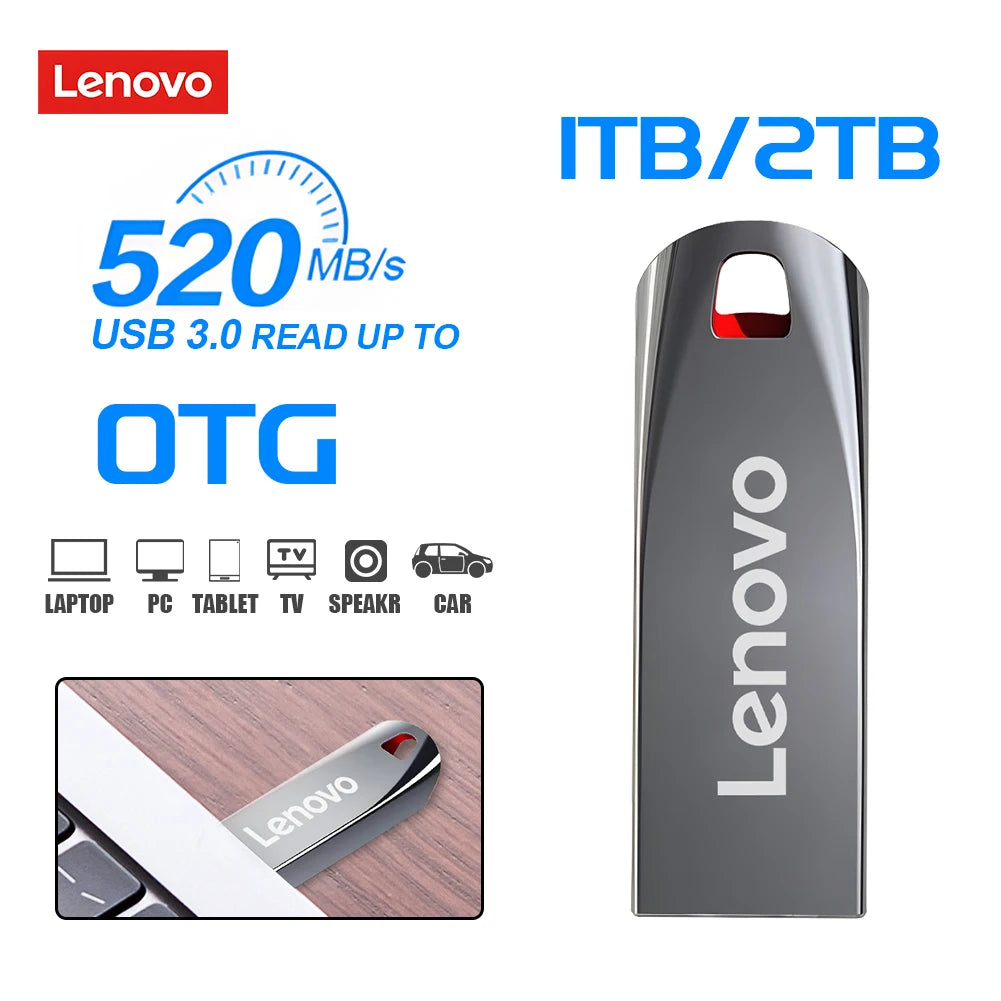 Lenovo 2TB Usb 3.0 Flash Drives High Speed Metal Pendrive 1TB 512GB 256GB Portable Usb Pen Drive For TV Car Phone Computer PS5