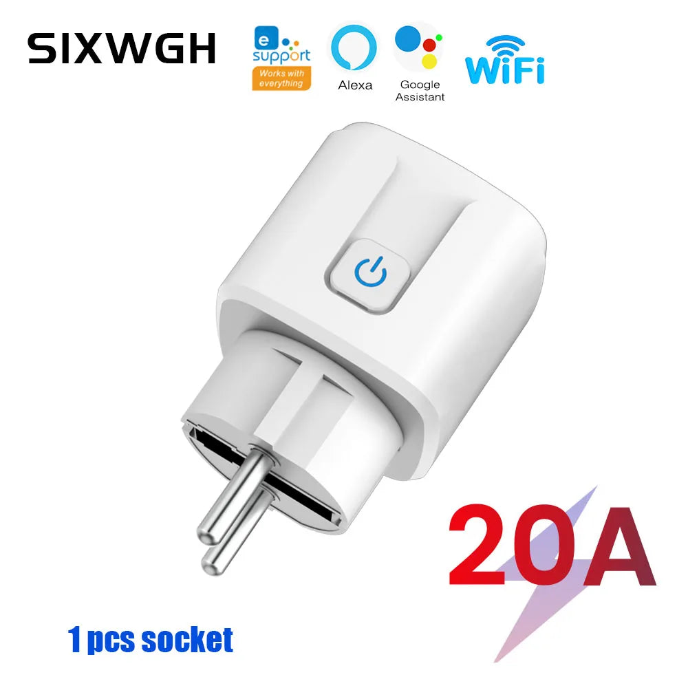 SIXWGH Wifi Smart Socket 16A EU Remote Control Timer Power Monitoring Voice Assistant For Google Home Alexa