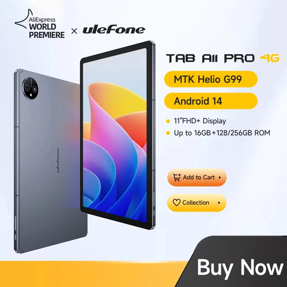 Ulefone Tab A11 Pro Tablet  16GB RAM (8+8) 128GB/256GB ROM 11‘’ MTK Helio G99 Android 14 8800mAh 4G Tablet