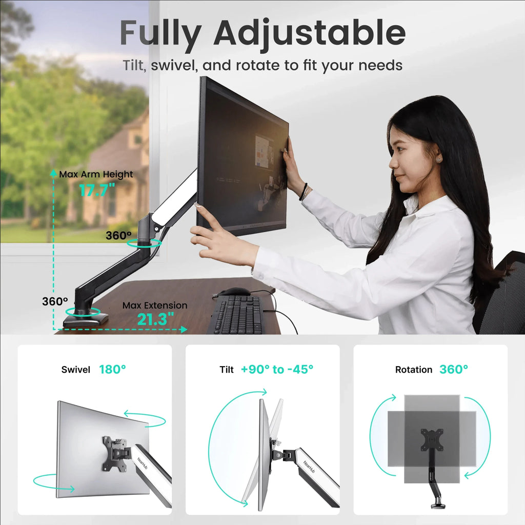 Nearhub MS-001 Monitor Arm Mount Bracket Single Arm,Flexible Adjustment 180° Swivel 360°Rotation Support Monitor Arm Stand