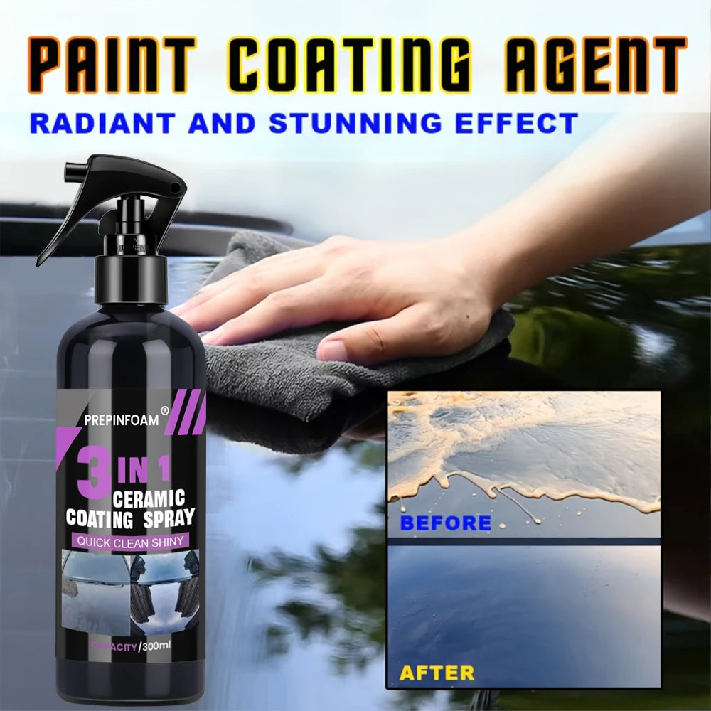 3 in 1 Car Ceramic Liquid Coating Spray Nano Crystal Hydrophobic Layer Polishing Agent High Gloss Paint Protection Wax Car Care