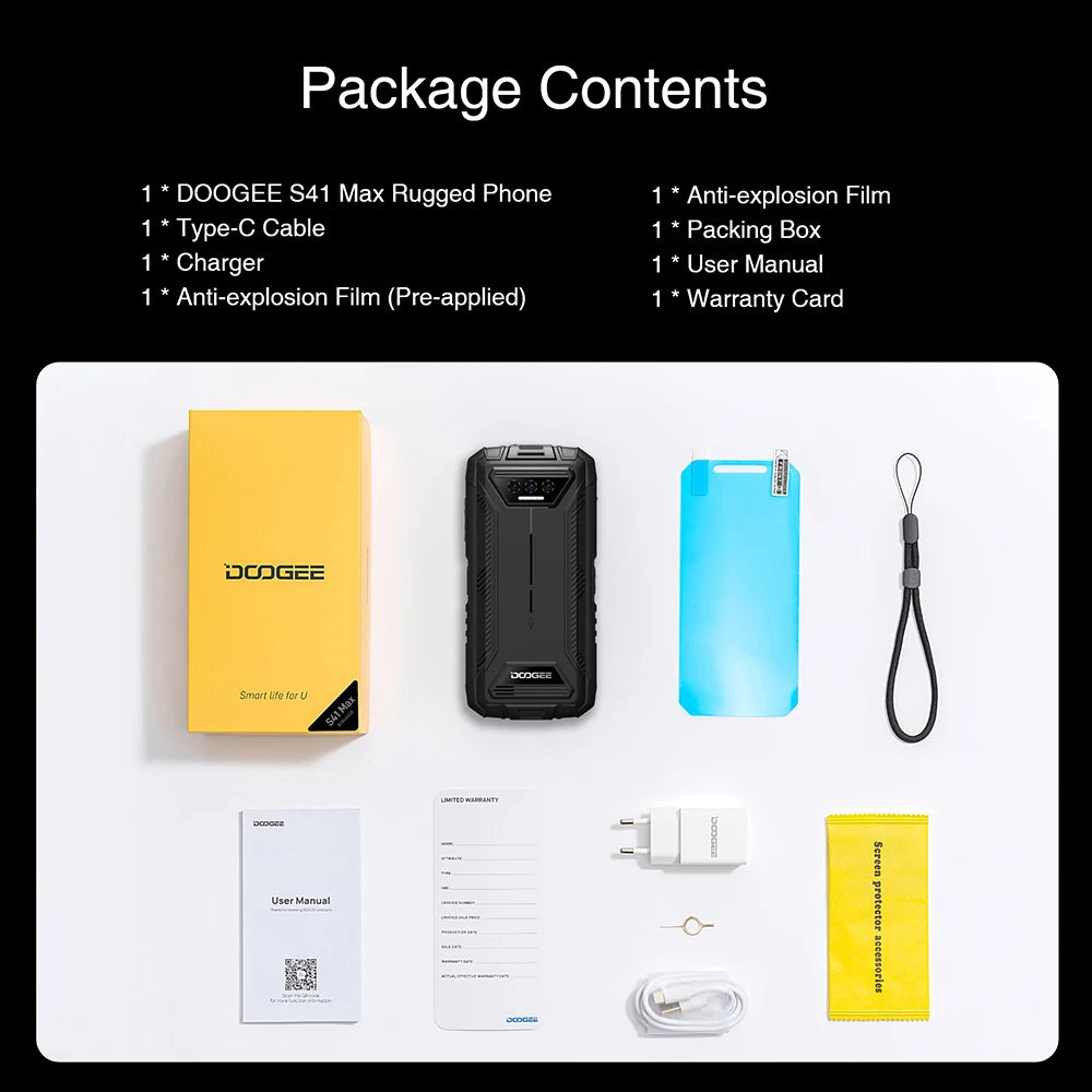 DOOGEE S41 Max 16GB 256GB Rugged Smartphone 6300mAh 13MP AI Triple Camera Cellphone NFC 4G Android 13 Mobile Phone